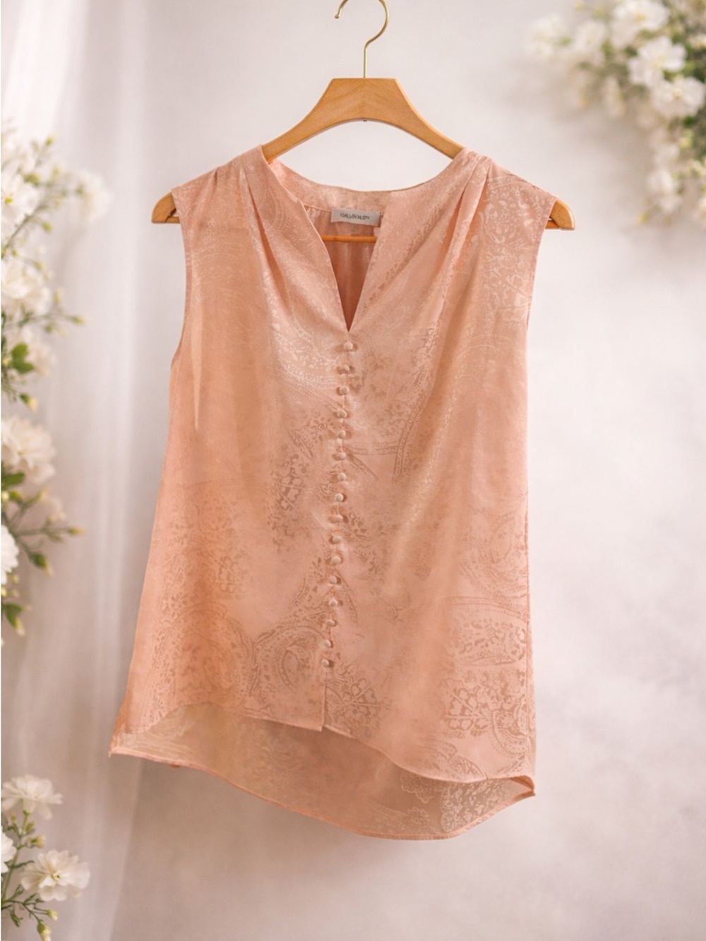 Calvin Klein Blush Pink Paisley Jacquard Sleeveless Blouse Size L